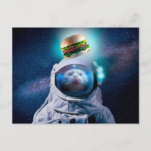 Astronautkat die een hamburger wenst briefkaart (Voorkant)