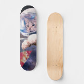 Astronautkat jaagt op een pizza stuk skateboard (Voorkant)