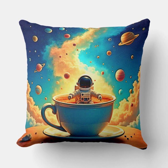 Astronaut's Coffee Cosmos Journey Kussen (Voorkant)