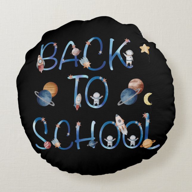 Astronauts Planets Space,back to school Rond Kussen (Achterkant)