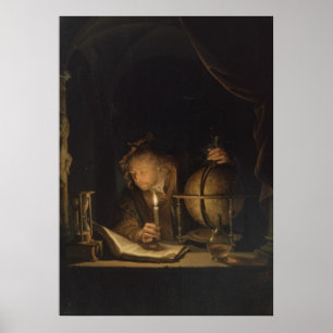 Astronome par affiche illuminée aux bougies