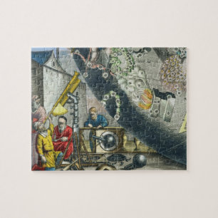 Astronomen die door een telescoop kijken, detail v legpuzzel