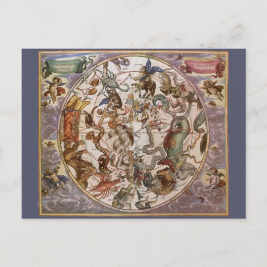  astronomie, Constellations of Southern Sky Briefkaart (Voorkant)