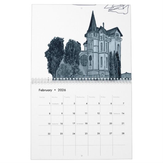 Astronomie Moderne Élégant Calendrier Script (Feb 2026)