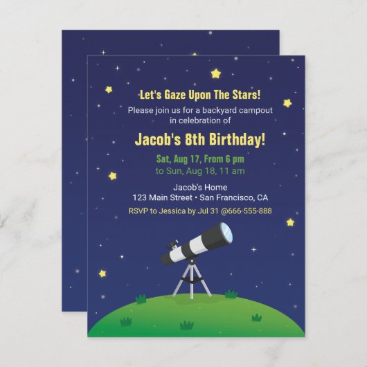 Astronomie rond campout - kinderen op zaterdag in kaart (Voorkant / Achterkant)