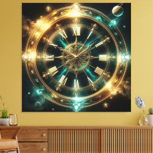 Astronomische Klok Met Gouden Versieringen Canvas Afdruk