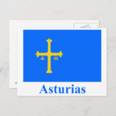 Asturias vlag met naam briefkaart (Voorkant / Achterkant)