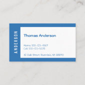 Asymmetrisch blauw-wit minimalistisch visitekaartje (Achterkant)