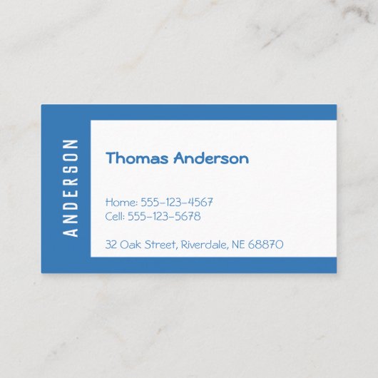 Asymmetrisch blauw-wit minimalistisch visitekaartje (Achterkant)