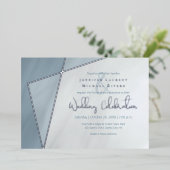 asymmetrisch lijst dusty blue bruiloft met zilver folie uitnodiging (Staand Voorkant)