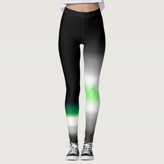 Asymmetrische boeman aro aromantic pride flags leggings (Voorkant)
