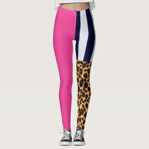 Asymmetrische Hot Pink, streep en Cheetah Leggings