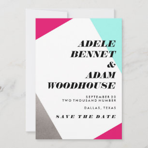 Asymmetrische Hot Pink & Turquoise Save the Date