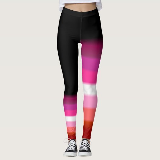 Asymmetrische leggings onder pridevlag van lesbisc (Voorkant)