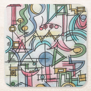 Asymmetrische-whimsical moderne watercolor kunst vierkante kartonnen onderzetter