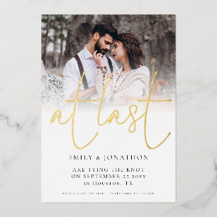 At Last Foto-overlay Echt Folie Save The Date kaar Uitnodiging