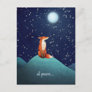 at peace ~ Charming Fox Sitting Under a Full Moon Briefkaart