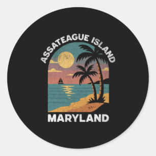 Ateague Island Maryland Vintage Zonsondergang Souv Ronde Sticker