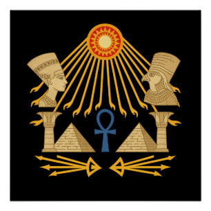 Aten Zonneschijf – Ankh, Horus & Nefertiti Perfect Poster