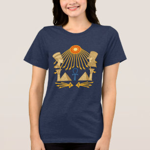 Aten Zonneschijf – Ankh, Horus & Nefertiti Tri-Blend Shirt