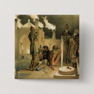 Ateseh-Gah, Indiërs toegewijd aan de Cult of Fire Vierkante Button 5,1 Cm