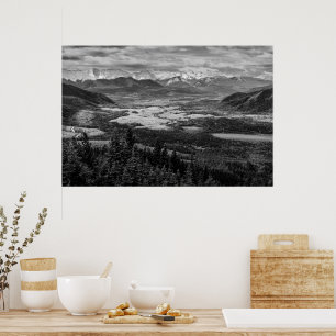 Athabasca Lookout, Monochrome landschapsfotografie Poster