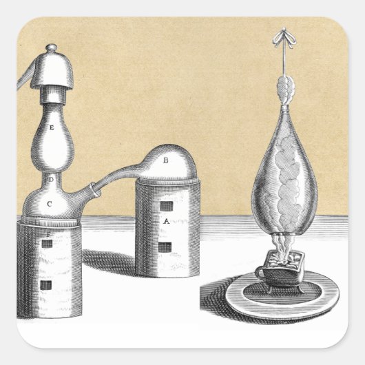 Athanor Alchemy Furnace en Alembic Flask Vierkante Sticker (Voorkant)