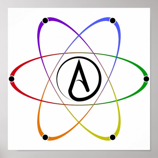 Atheist Atom Symbol Rainbow Black Poster (Voorkant)