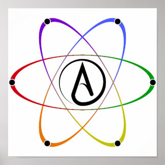 Atheïstisch Atoom Symbool Regenboog Zwart Poster