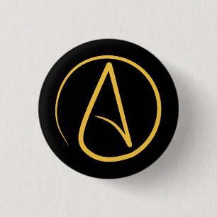 Atheïstisch symbool: geel op zwart ronde button 3,2 cm
