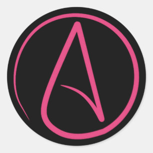Atheïstisch symbool: roze op zwart ronde sticker