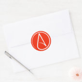 Atheïstisch symbool: wit op rood ronde sticker (Envelop)