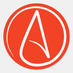 Atheïstisch symbool: wit op rood ronde sticker