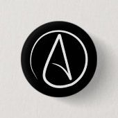 Atheïstisch symbool: wit op zwart ronde button 3,2 cm (Voorkant)