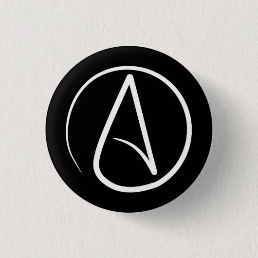 Atheïstisch symbool: wit op zwart ronde button 3,2 cm (Voorkant)