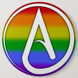Atheïstisch symbool wit over regenboog ronde button 6,0 cm
