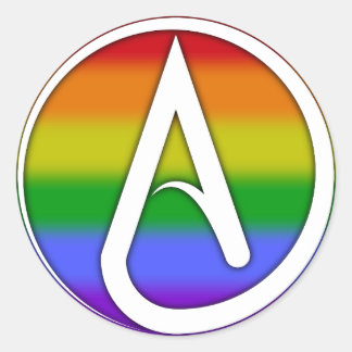 Atheïstisch symbool wit over regenboog ronde sticker