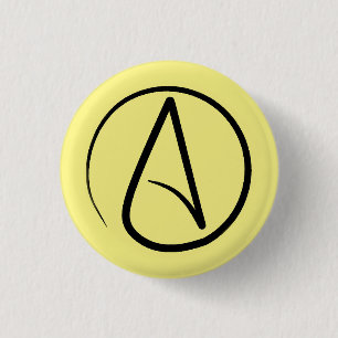 Atheïstisch symbool: zwart op lichtgeel ronde button 3,2 cm