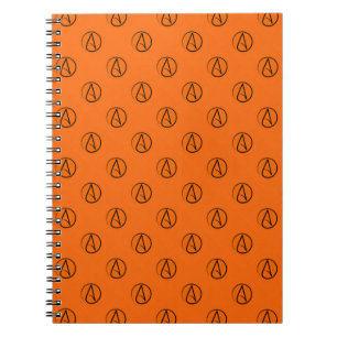 Atheïstisch symbool: zwart op oranje notitieboek