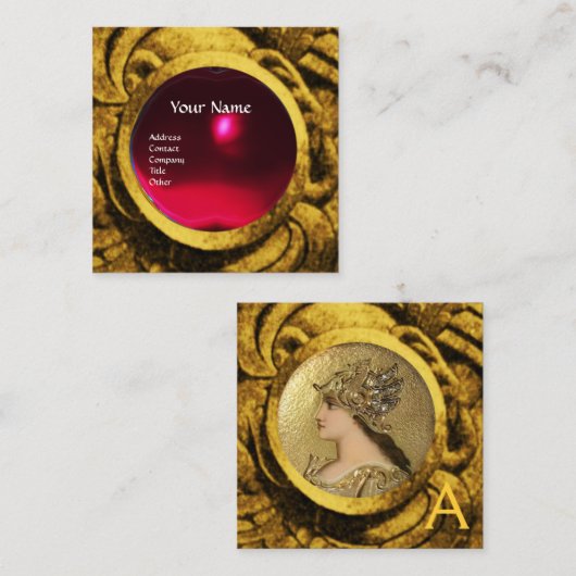 ATHENA AND FIGHTS MONOGRAM, Red Ruby Vierkante Visitekaartje (Voorkant / Achterkant)