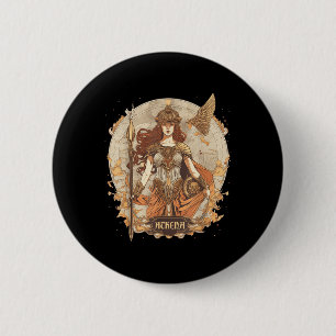 Athena, de godin van de wijsheid en de oorlog ronde button 5,7 cm