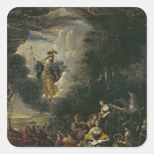Athena die de Muses bezoekt Vierkante Sticker
