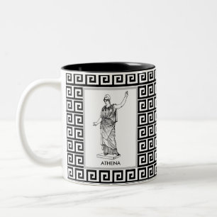 Athena Godin op zwart & wit Grieks patroon Tweekleurige Koffiemok