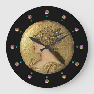 ATHENA PORTRAIT MET GOLDEN HELMET EN GRIFFINS GROTE KLOK
