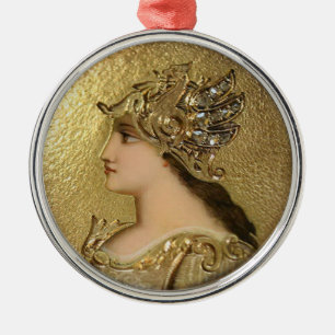 ATHENA PORTRAIT MET GOLDEN HELMET EN GRIFFINS METALEN ORNAMENT