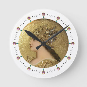 ATHENA PORTRAIT MET GOLDEN HELMET EN GRIFFINS RONDE KLOK