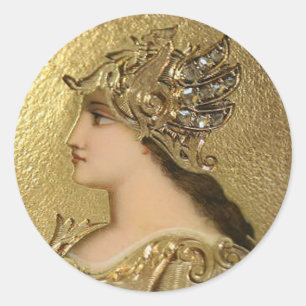 ATHENA PORTRAIT MET GOLDEN HELMET EN GRIFFINS RONDE STICKER