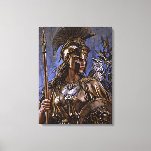 "Athena’s Eeuwige Waakzaamheid" Kleurrijk Portret Canvas Afdruk