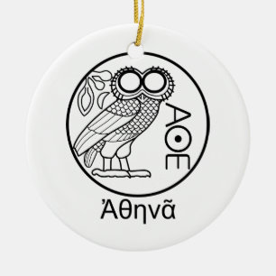 ATHENA's ausetradrachme (Grieks lettertype) Keramisch Ornament