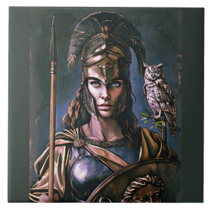 "Athena's Onwankelbare Trouw" Kleurrijk Portret    Tegeltje